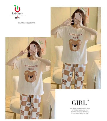 Emerce - Beige Bear Printed Night Suit